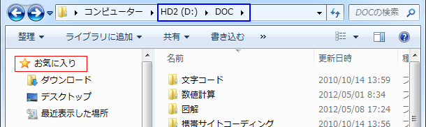 フォルダーの表示